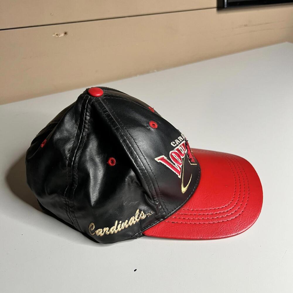 Vintage Louisville Cardinals Hat Cap Strap Back Mens One Size Black Leather NCAA - Picture 5 of 7